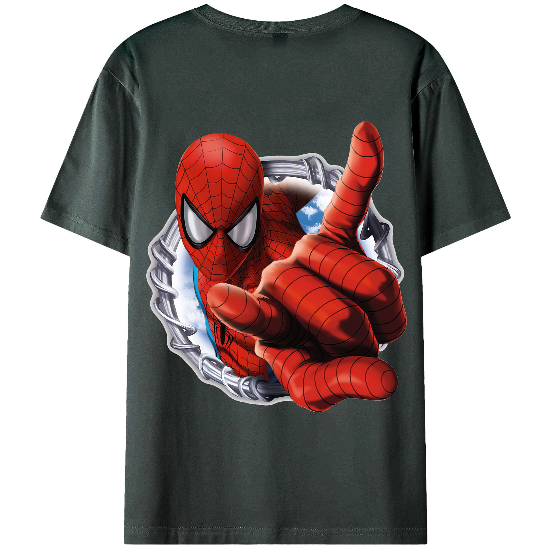 （画像用） Spider Man スパイダーマン 綿100％ メンズ半袖Tシャツ（バックプリント） 通気性